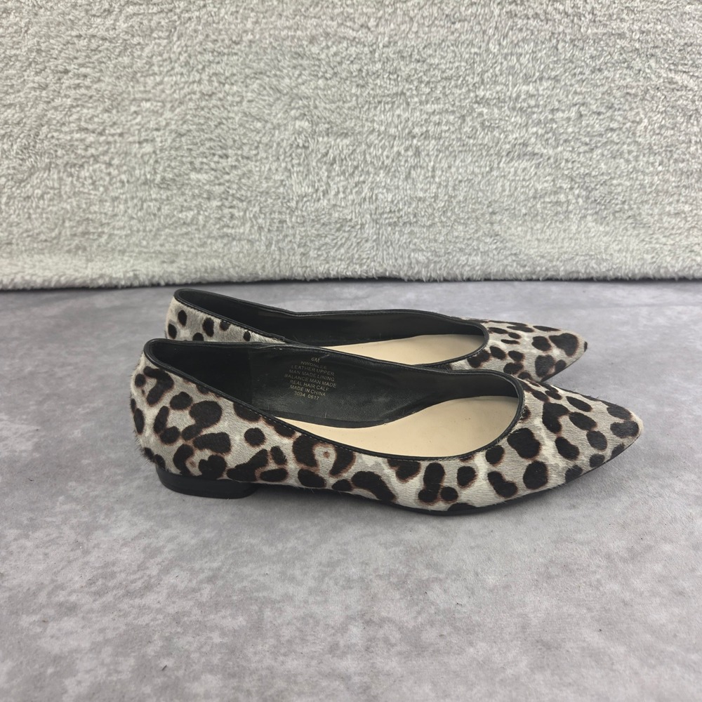 Nine West Onlee Leopard Print Real Calf Hair Pointed Toe Flats Shoes 6M NWONLEE